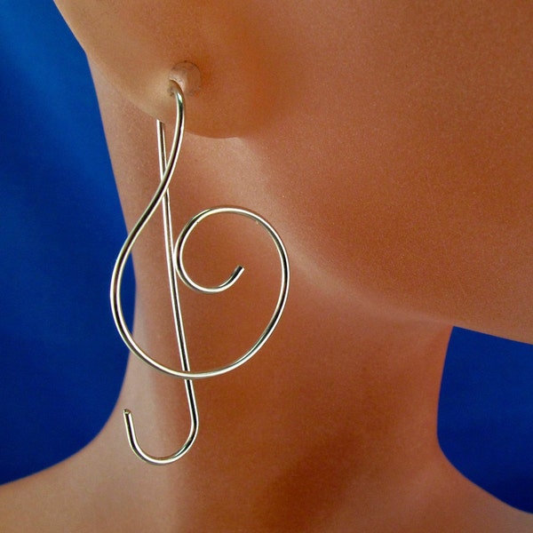 STERLING SILVER music earrings.  TREBLE clef earrings. music jewelry. musician gift. rose gold music earrings No.00E104