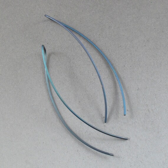 Blue TITANIUM EARRINGS - Long Titanium - Titanium Jewelry - Titanium Wire Earrings - Nickel Free Hypoallergenic. Sensitive Ears No.00E115