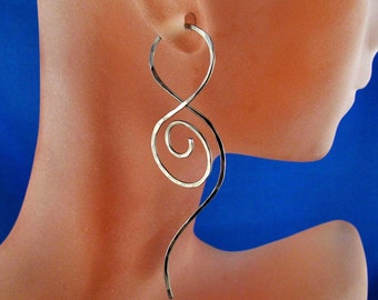 Long NIOBIUM Spiral EARRINGS  choose metal, sterling silver - argentium sterling - gold  - hypoallergenic No.00E221