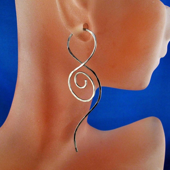 Long NIOBIUM Spiral EARRINGS  choose metal, sterling silver - argentium sterling - gold  - hypoallergenic No.00E221