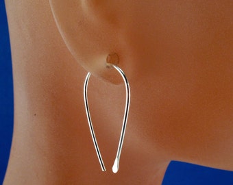 Lightweight STERLING SILVER Earrings. small  hoops. tear hoops. threader. minimal earrings. nickel free.