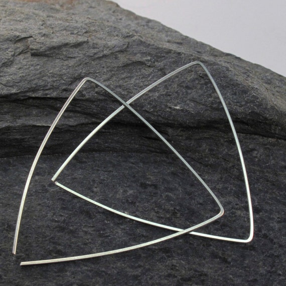 Sterling Silver TRIANGLE EARRINGS. tiangle hoops. big hoops. geometric. 2 inch . rose gold. niobium. argentium sterling. nickel free