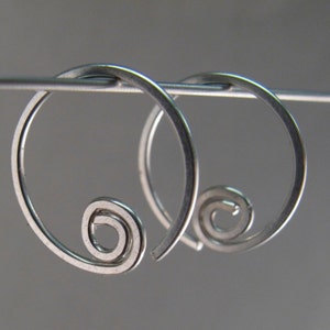 small STERLING SILVER hoop earrings. sleeper earring . open hoop spiral ear . child earrings. threader earrings No.00E190