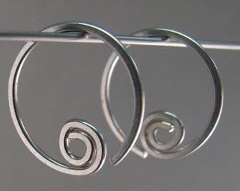 small STERLING SILVER hoop earrings. sleeper earring . open hoop spiral ear . child earrings. threader earrings No.00E190