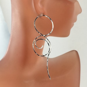 Long SILVER EARRINGS . Sterling Wire Dangle Earrings . Argentium Silver .Nickel  Free jewelry No.00E221