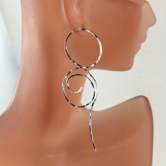 Long SILVER EARRINGS . Sterling Wire Dangle Earrings . Argentium Silver .Nickel  Free jewelry No.00E221