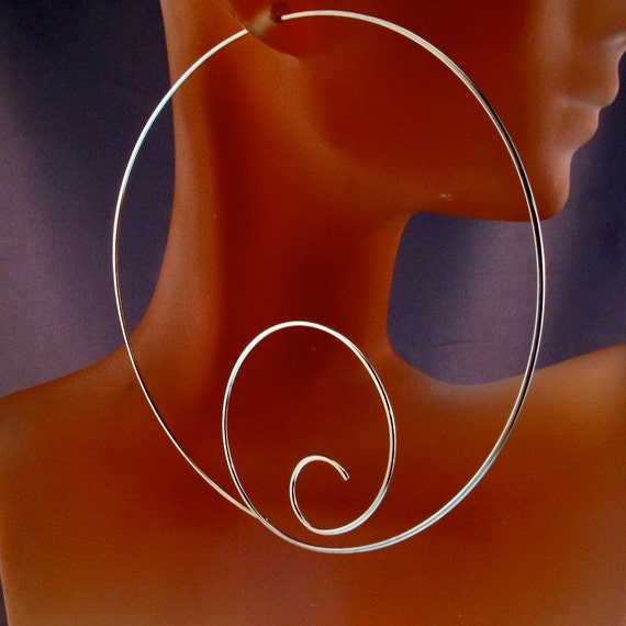 huge STERLING SILVER Hoops | large 3.5 inch earrings | 19 gauge modern simple contemporary No.00E314