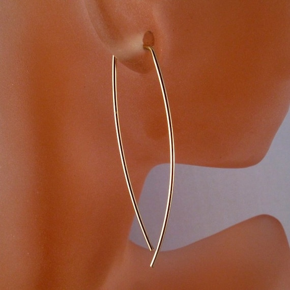 Everyday earrings. 14k gold  threader open hoop earrings. lightweight.  minimal simple contemporary rose gold niobium