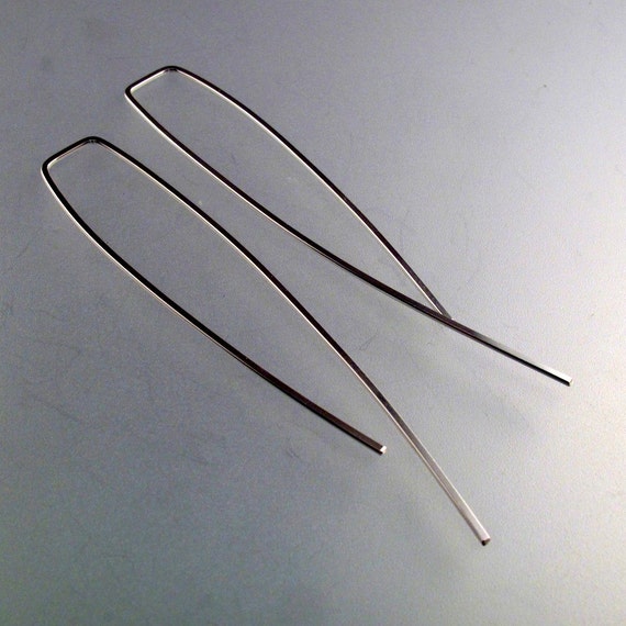 LONG 3 inch minimal  EARRINGS. choose metal and  gauge.  Modern Contemporary Hypoallergenic threader earrings No.00E85