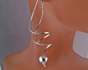 Long Sterling Silver  SPIRAL EARRINGS. lightweight silver dangle. nickel free threader earrings No.00E300