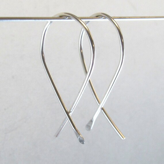 STERLING SILVER HOOP earrings. Inch Earrings - Inch Silver Dangle - Small Sterling - Everyday Earrings No.00E154