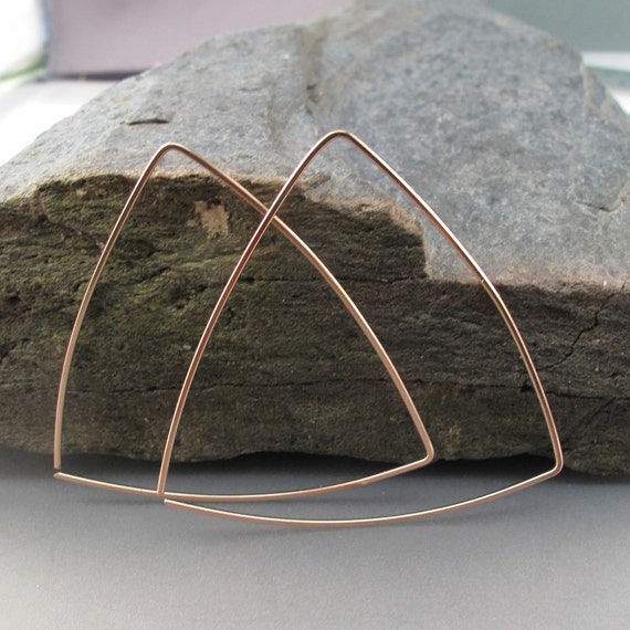 triangle HOOP earrings 14kt gf. gold. sterling silver. argentium silver. niobium.  2 inch. nickel free. Cecile Stewart Jewelry No.00E282