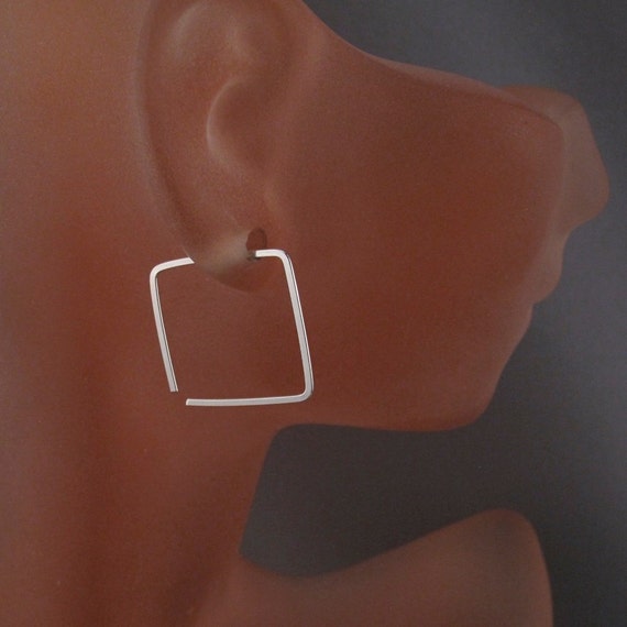 SILVER SQUARE HOOP earrings. sterling wire. piercing. small. cartilage. minimal. simple. gold filled. niobium. argentium. sleeper.