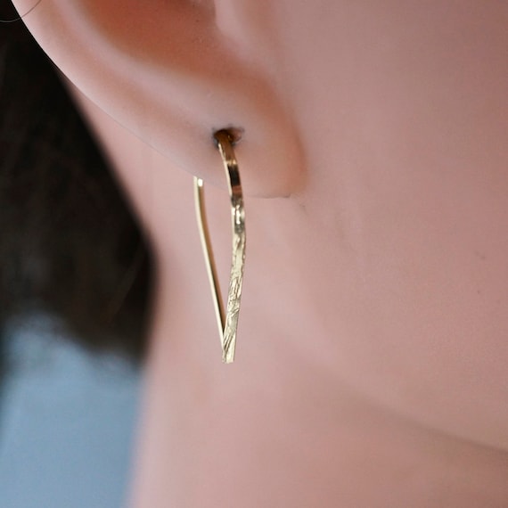 Small Minimal 18g Tear Drop  Earrings  - 18 Gauge Small  Open Hoops - Gold Sleepers  - Threader - Thick Wire Hypoallergenic Earrings