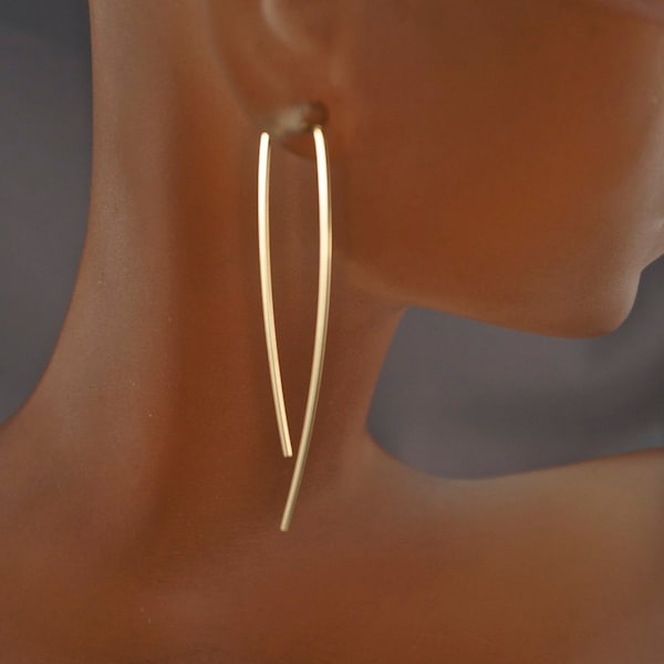 Minimalist Gold Earrings. Long Simple Earrings . 2 Inch line Earrings. Elegant Lightweight Everyday Threader. Mens Modern Contemporary