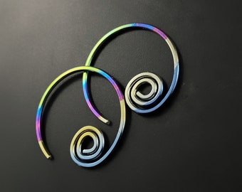 Niobium Hoops - Niobium Spiral Earrings - mens unisex children Sensitive Ears - Nickel Free  Mens Blue Gold  Rose Green Black Rainbow