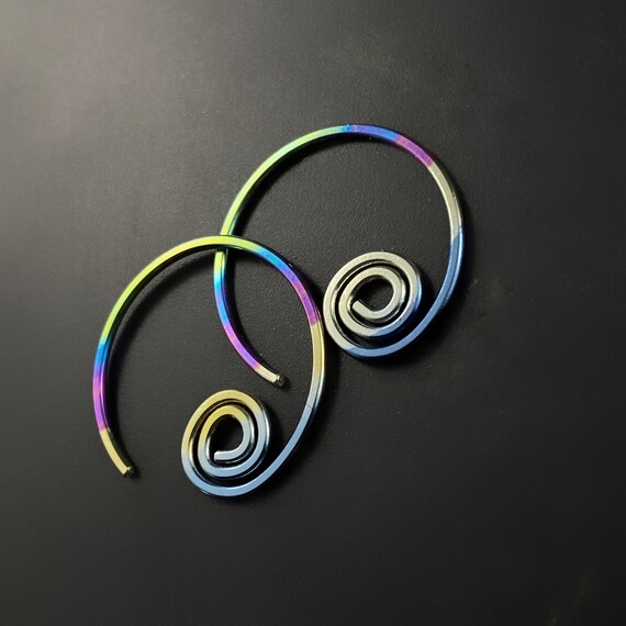 Niobium Hoops - Niobium Spiral Earrings - mens unisex children Sensitive Ears - Nickel Free  Mens Blue Gold  Rose Green Black Rainbow