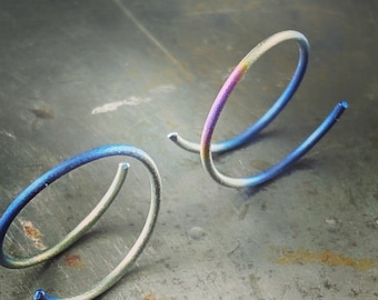 Rainbow titanium conch cartilage hoop earrings -  choose color size - small huggie  titanium spiral  threader - sensitive ear