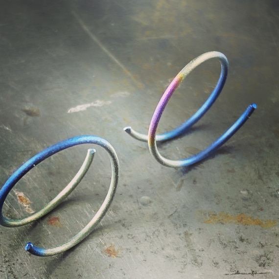 Rainbow titanium conch cartilage hoop earrings -  choose color size - small huggie  titanium spiral  threader - sensitive ear