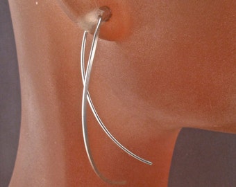 Long SILVER threader earrings | Lightweight Argentium curve earrings | Simple modern contemporary | hypoallergenic Nickel Free 925 sterling