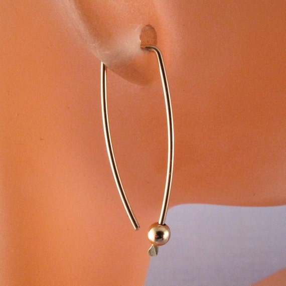 small GOLD  EARRINGS. dangle. hoop.  goldfilled . loop. wire. lightweight. minimal modern simple. nickel free No.00E291
