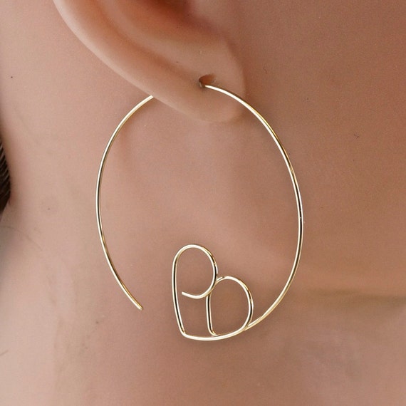 Lightweight HEART hoops - love earrings  -  sweetheart earrings - wedding jewelry - nickel free  gold sterling silver niobium