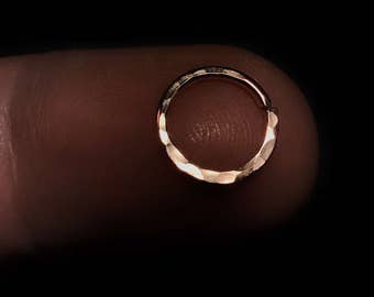Septum ring hoop -18 gauge - nose ring - septum hoop - hammered - silver -gold - niobium cartilage hoop- outer diameter