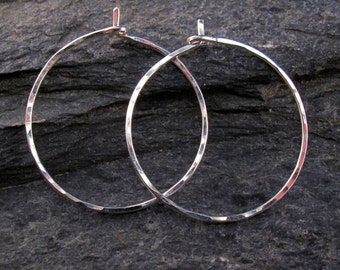 Inch Silver Hoops . sterling hoops. hammered sterling silver hoops. handmade. nickel free. Cecile Stewart  No.00E262