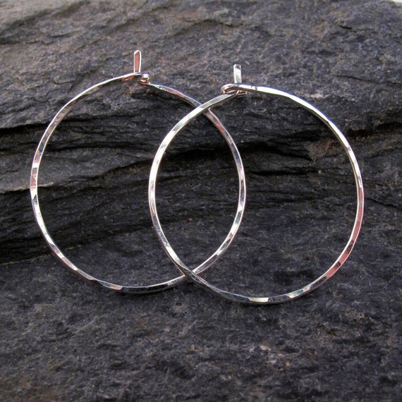 Inch Silver Hoops . sterling hoops. hammered sterling silver hoops. handmade. nickel free. Cecile Stewart  No.00E262