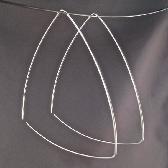 large STERLING SILVER TRIANGLE hoop earring. 3 inch Hoop. wire minimal modern simple contemporary. argentium sterling. nickel free No.00E274