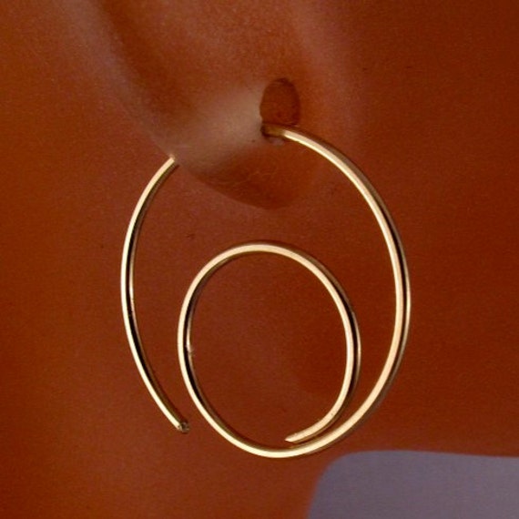 Spiral HOOP EARRINGS Gold Filled . Choose Size . Choose Metal. Open Hoop . Wire Earring Lightweight. Nickel Free No.00E299