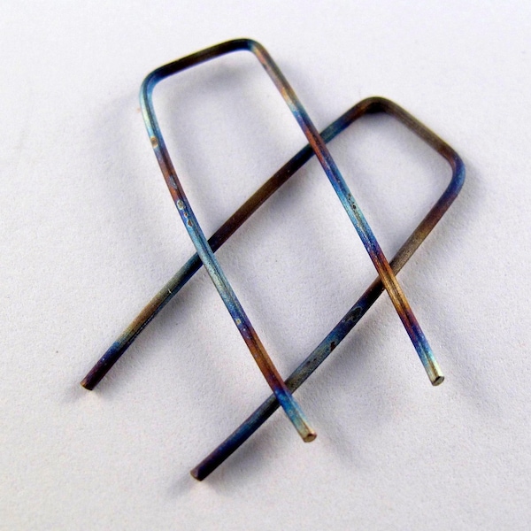 TITANIUM EARRINGS. titanium  rectangle earring. sleeper.  small. child. wire earring. torched rainbow. hypoallergenic. nickel free No.00E251