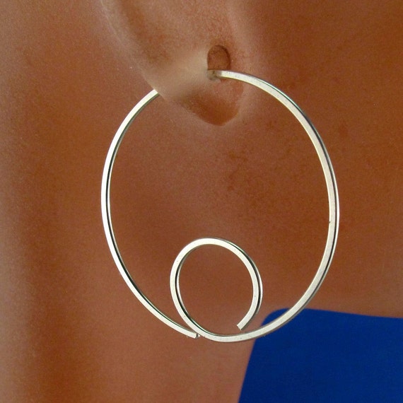 medium STERLING SILVER Hoop earrings spiral  ear wire minimal modern simple contemporary jewellery nickel free No.00E209