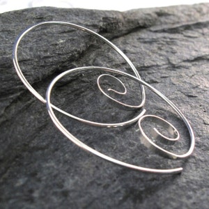 16g Sterling  Silver  spiral hoop earrings 16g  threader earring thick wire hoops argentium sterling, yellow gf rose gf niobium nickel free