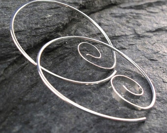 STERLING SILVER HOOP earrings . spiral hoop earring . large hoop . handmade. nickel free No.00E263