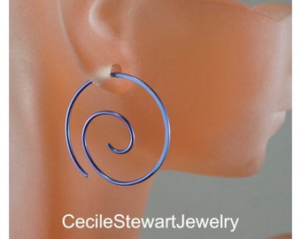 Niobium Hoop Earrings - Spiral Niobium Earrings -  Sensitive Ears - Nickel Free - 18 gauge  - Cecile Stewart  No.00E88