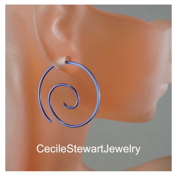 Niobium Hoop Earrings - Spiral Niobium Earrings -  Sensitive Ears - Nickel Free - 18 gauge  - Cecile Stewart  No.00E88