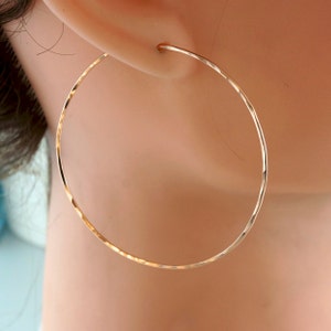 2 INCH ROSE GOLD hoops, large hoops,  3 inch hoops hammered, CecileStewartJewelry trending. Cecile Stewart  nickel free No.00E133