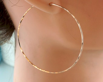 2 INCH ROSE GOLD hoops, large hoops,  3 inch hoops hammered, CecileStewartJewelry trending. Cecile Stewart  nickel free No.00E133