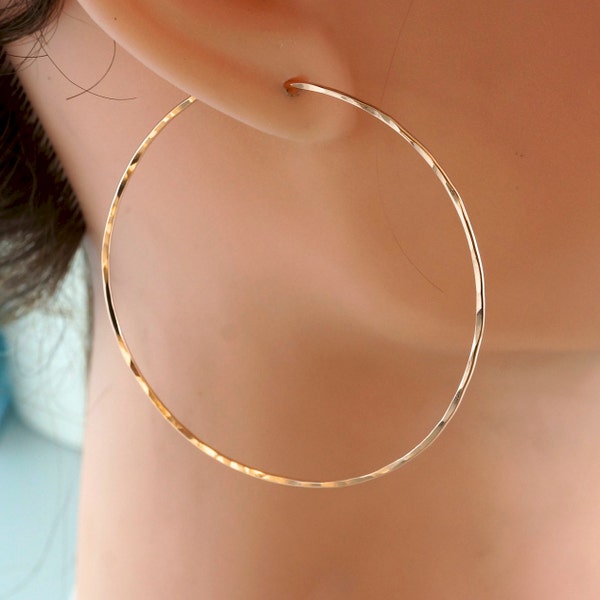 2 INCH ROSE GOLD hoops, large hoops,  3 inch hoops hammered, CecileStewartJewelry trending. Cecile Stewart  nickel free No.00E133
