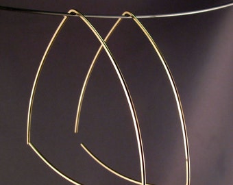 GOLD-FILLED triangle hoops  . 2 inch gold earrings  nickel free No.00E276