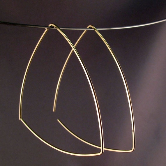 GOLD-FILLED triangle hoops  . 2 inch gold earrings  nickel free No.00E276