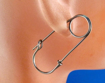 Single Hypoallergenic NIOBIUM  Safety Pin earring.  steampunk goth jewelry  No.00E220