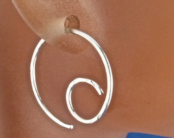 small STERLING SILVER HOOP earrings . spiral earring . sleeper.  open hoop. hammered earring . modern. simple .  nickel free No.00E261 -s