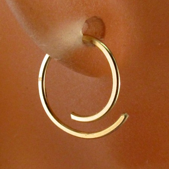 GOLD filled HOOP spiral earring 14k goldfilled tiny small cartilage ring sleeper ear wire simple piercing nickel free.  single No.00E303