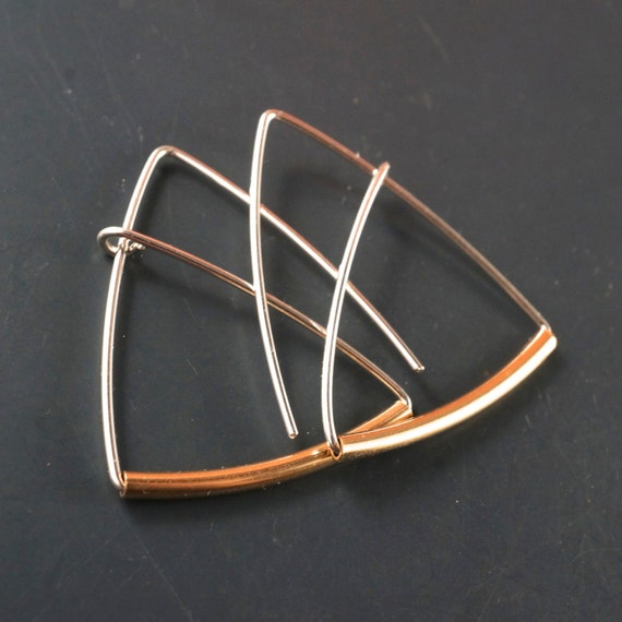 TRIANGLE  Hoop / Triangle Earrings / Sterling Silver Gold Earrings /   Geometric Earrings  / Contemporary /  Nickel Free Earrings  No.00E157