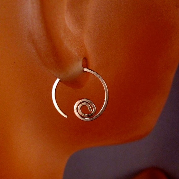 Small ROSE GOLD EARRINGS. rose gold hoop. sleeper. spiral earring . CecileStewartJewelry No.00E296