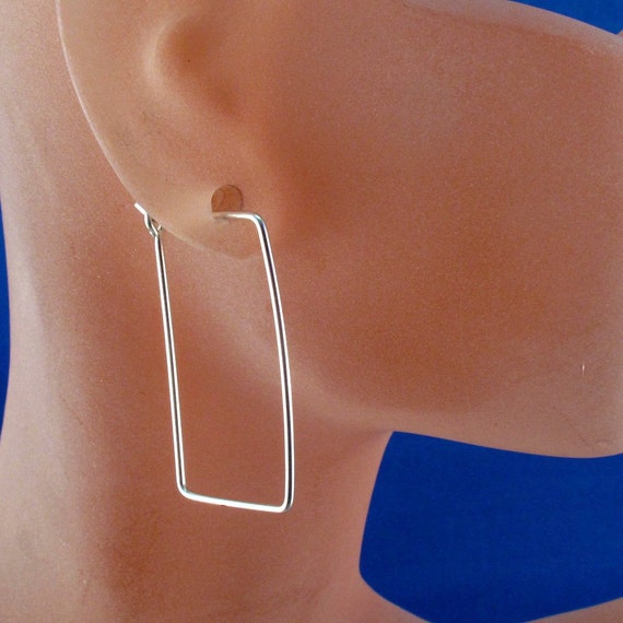 STERLING SILVER RECTANGULAR earrings. argentium sterling hoops . geometric earrings . minimal earring . nickel free No.00E176