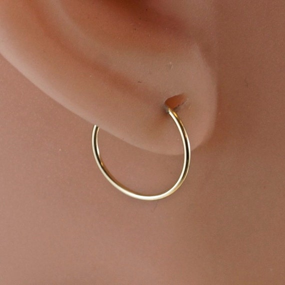 tiny gold HOOP earring . SINGLE. piercing. cartilage. nose. half inch. sleeper earring. mens . child. small. helix  No.00E333