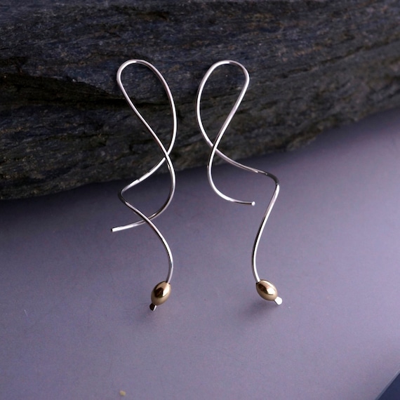 SILVER SPIRAL EARRING. Sterling Dangle Earrings. Sterling Silver Twist Earrings.  Long Silver Spiral.  CecileStewartJewelry  Etsy